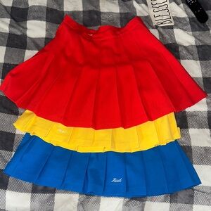 Head Women's Pleated Mini Skirts in Red, Yellow & Blue